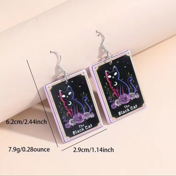 New, Black Cat Dangle Earrings - Picture 2 of 4